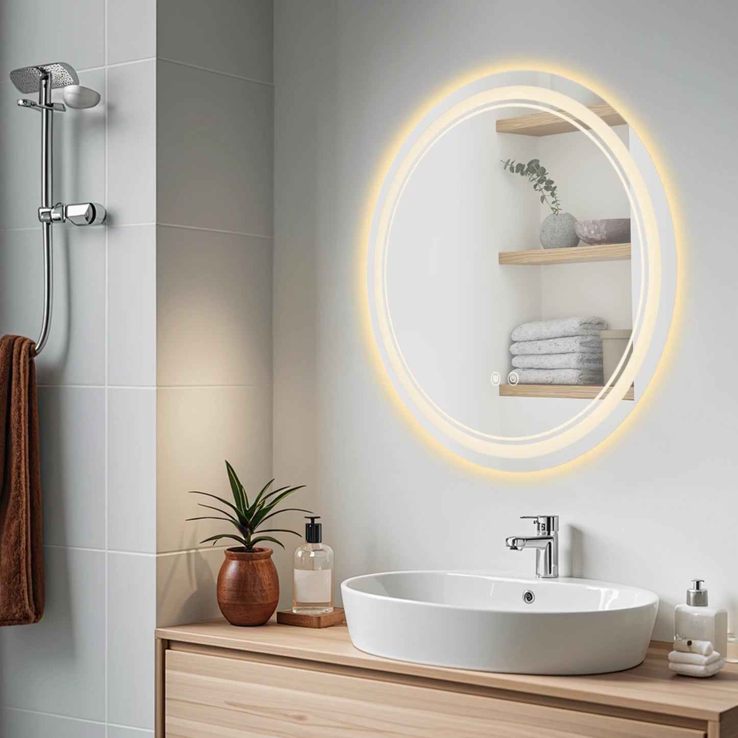 Bathroom Mirror LED Wall Bathroom Mirror Dimmable Bathroom Mirror With 3 Light Colors 50cm/60cm Smart Mirror
