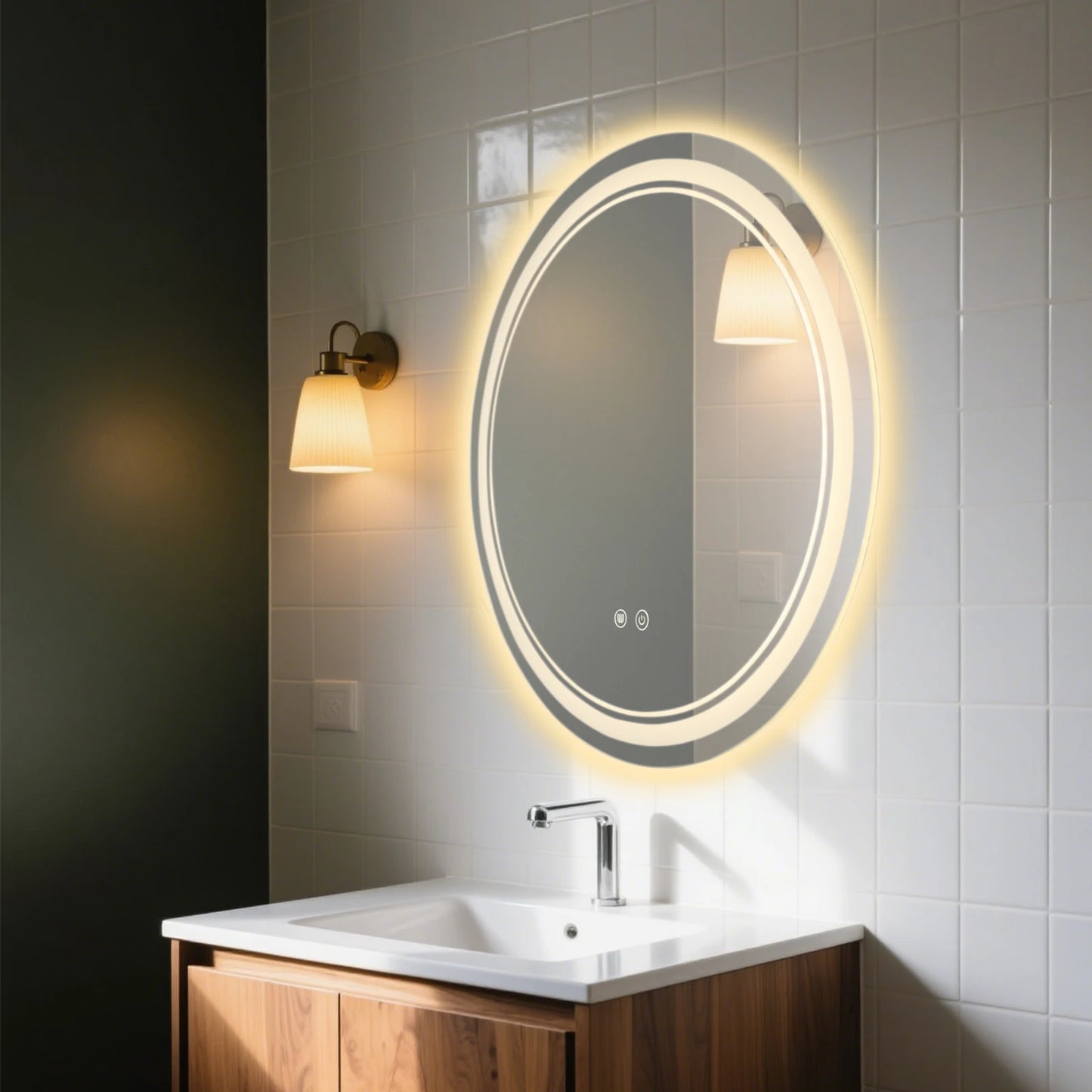 Bathroom Mirror LED Wall Bathroom Mirror Dimmable Bathroom Mirror With 3 Light Colors 50cm/60cm Smart Mirror